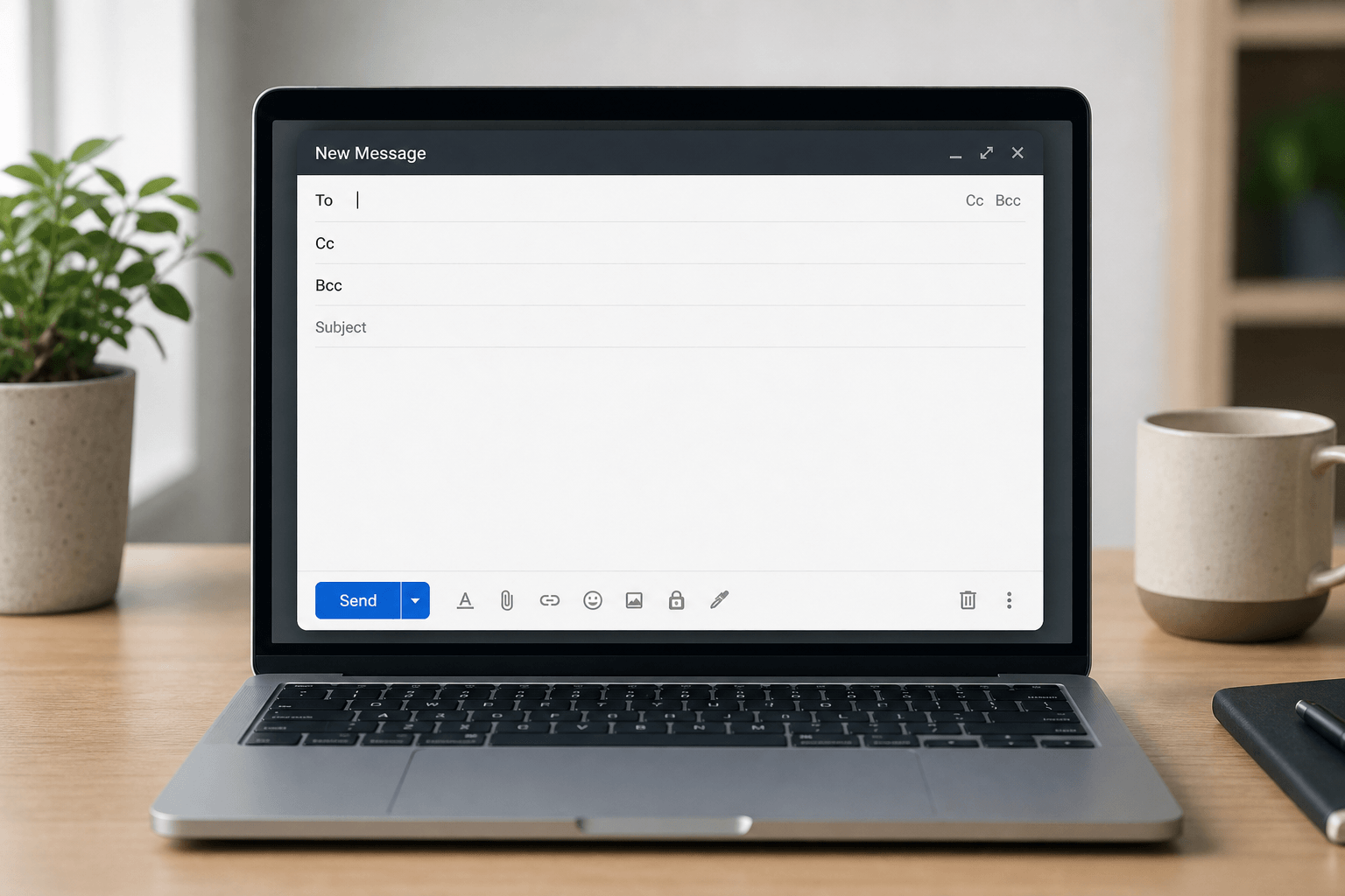 Email compose fields showing To CC BCC with clear annotations