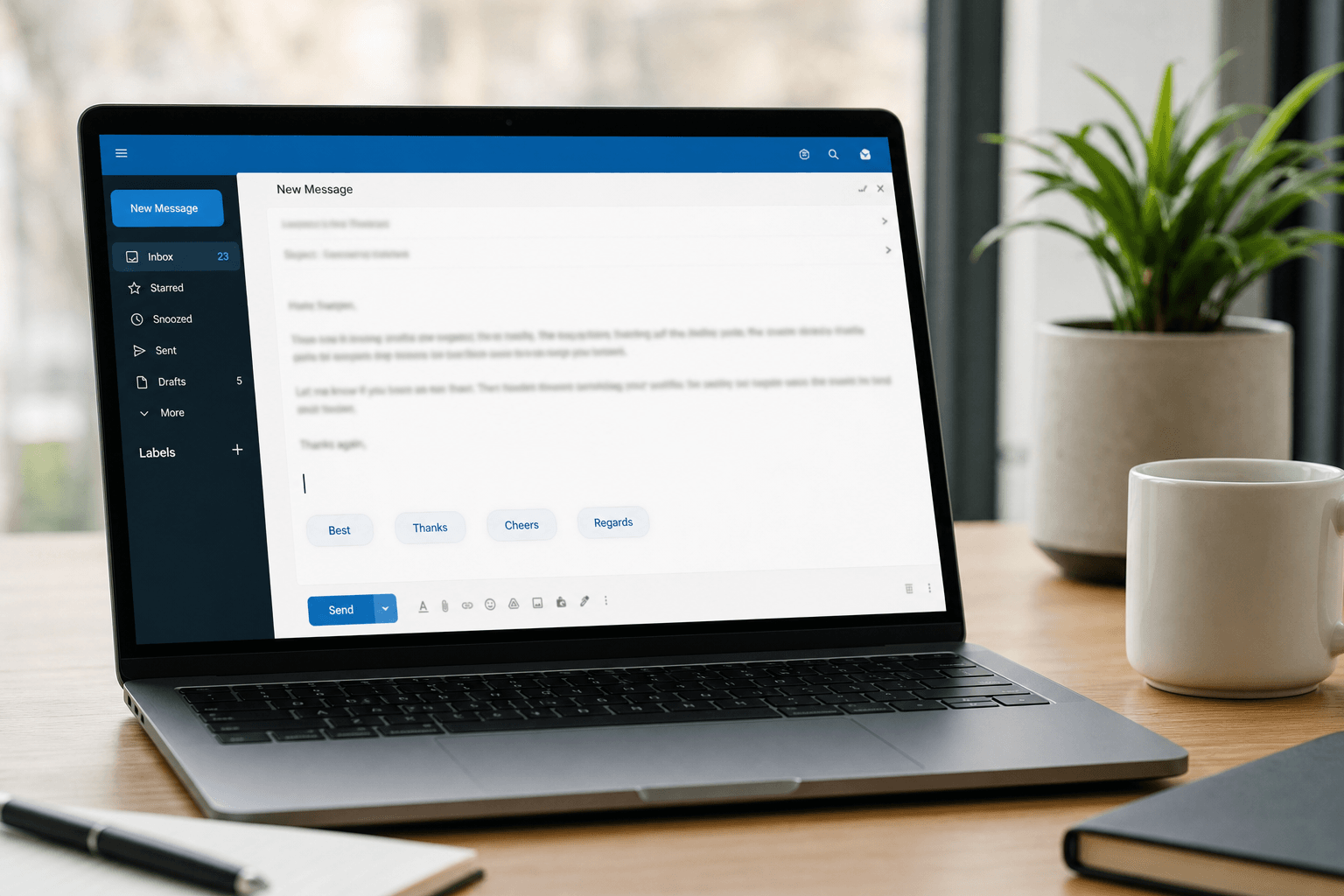 Email compose window with sign-off suggestions