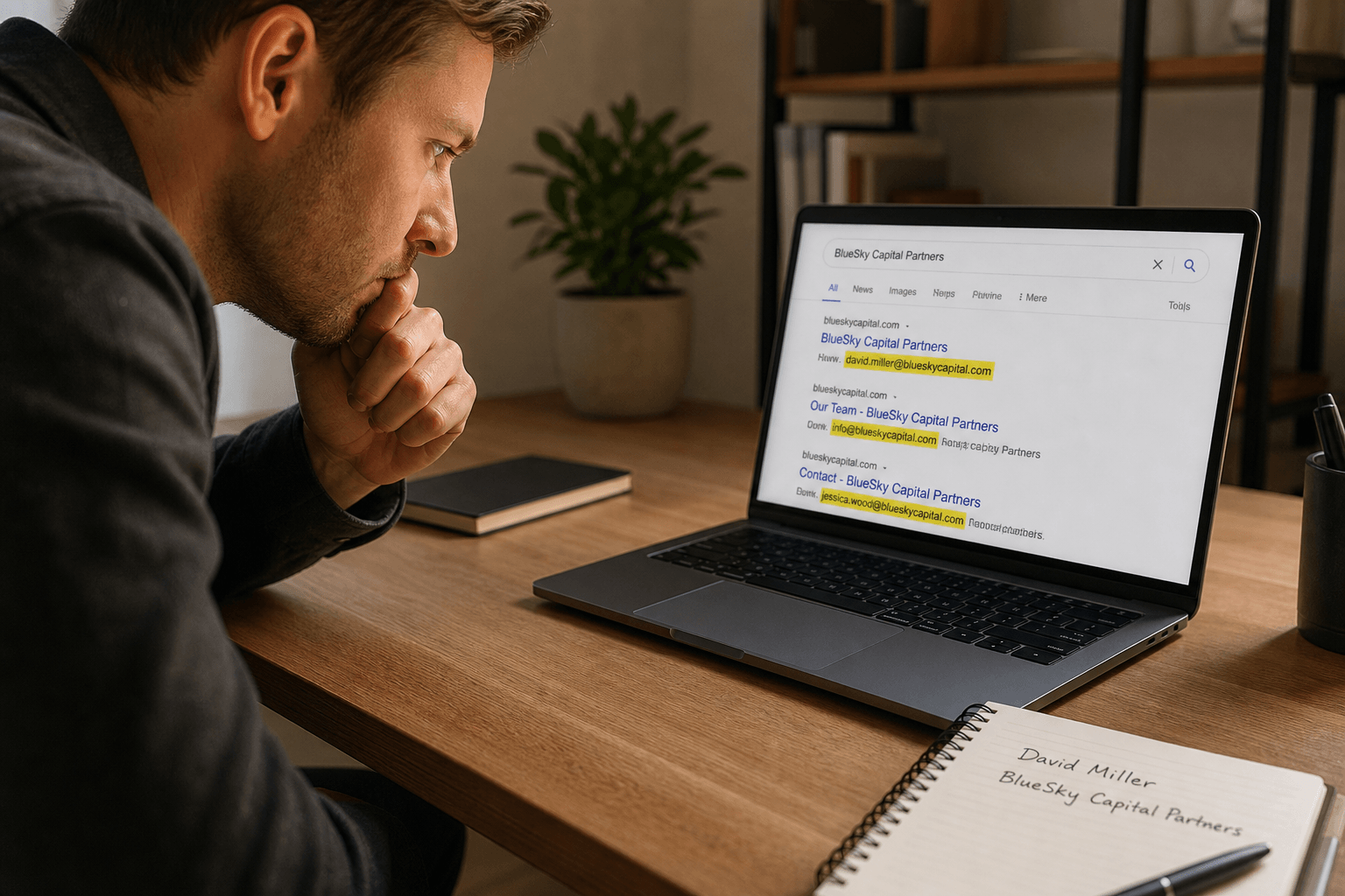 Person searching for an email address on their laptop