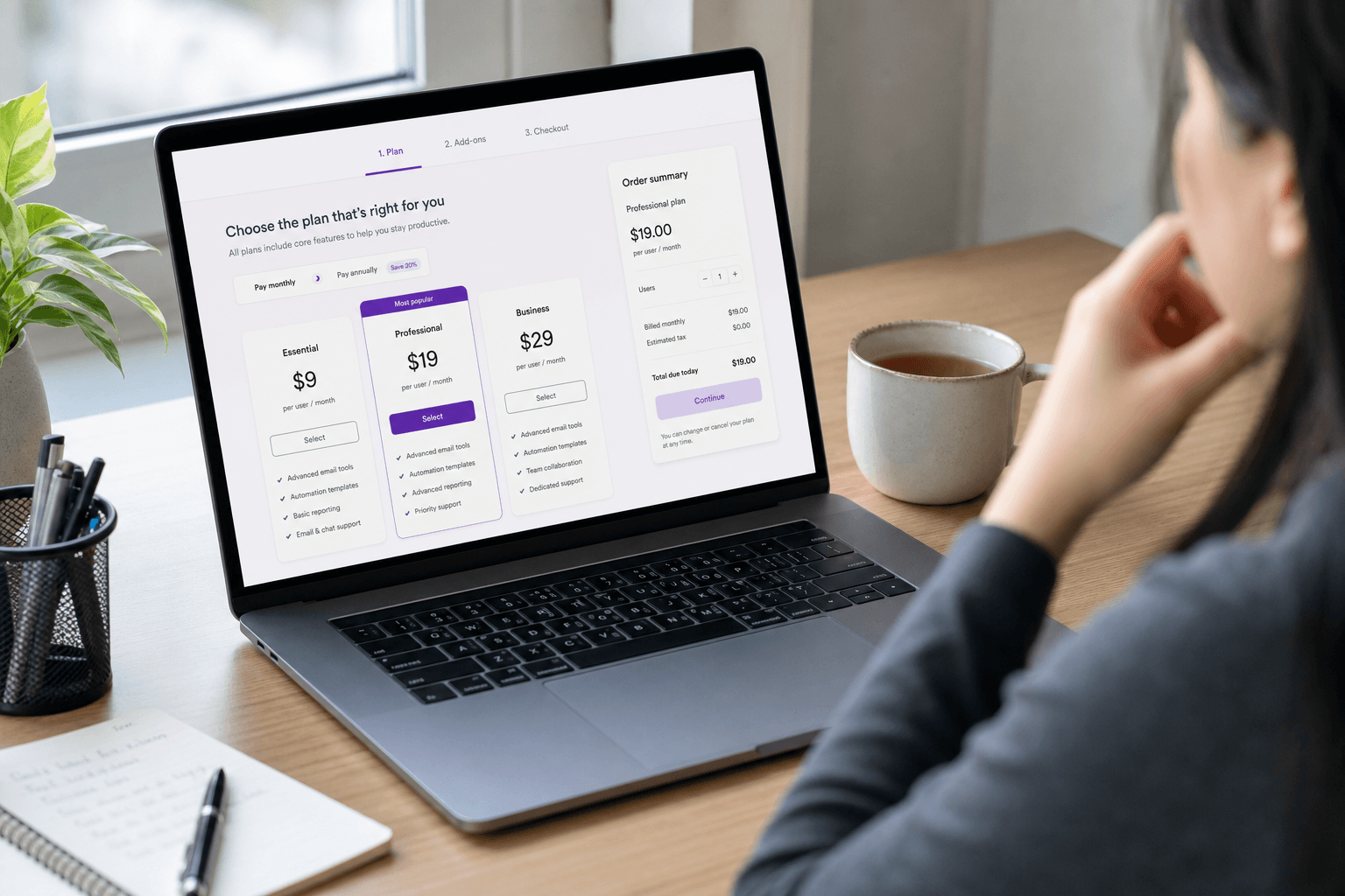 Searching for email software pricing and discounts on a laptop